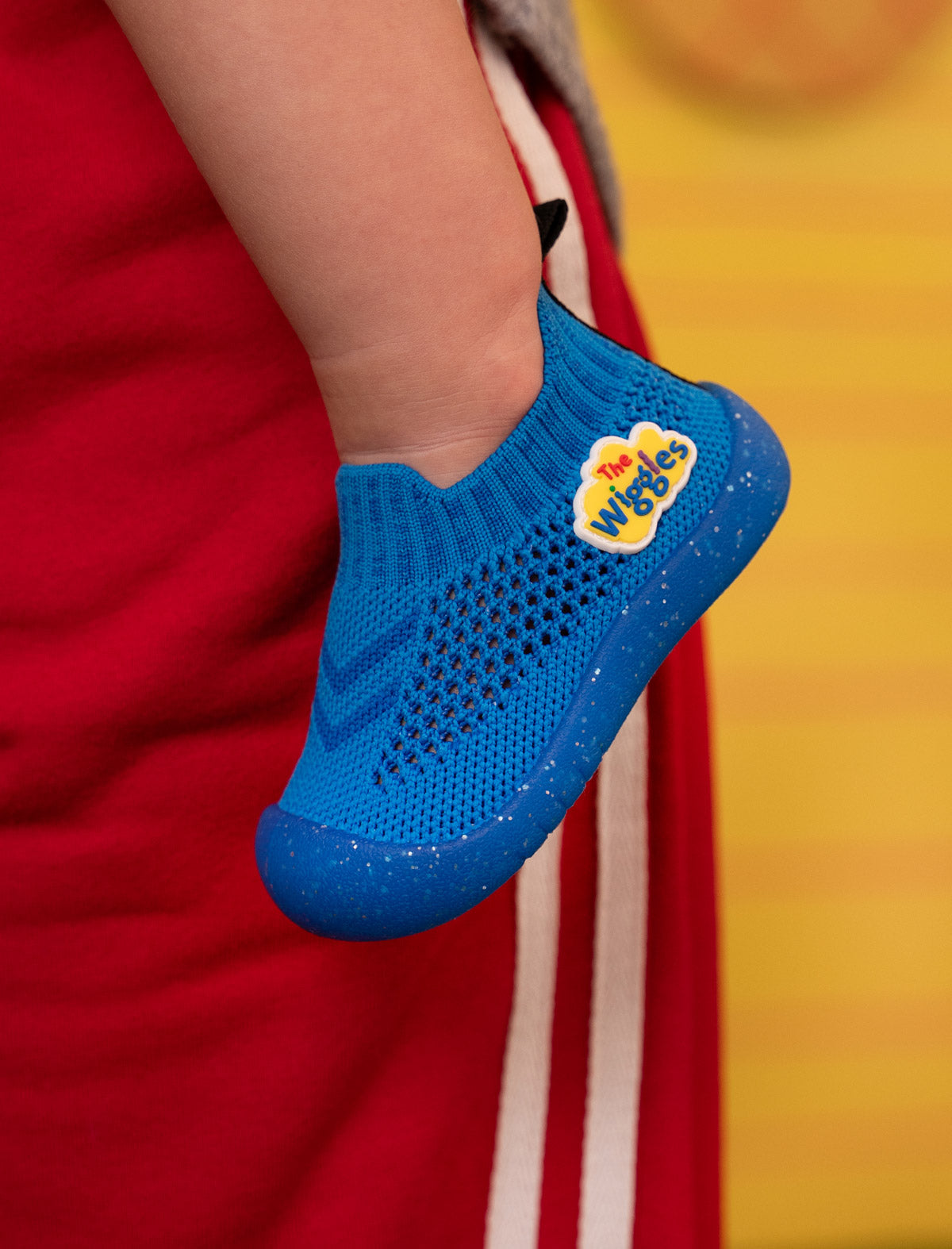 Blue sock with a logo 