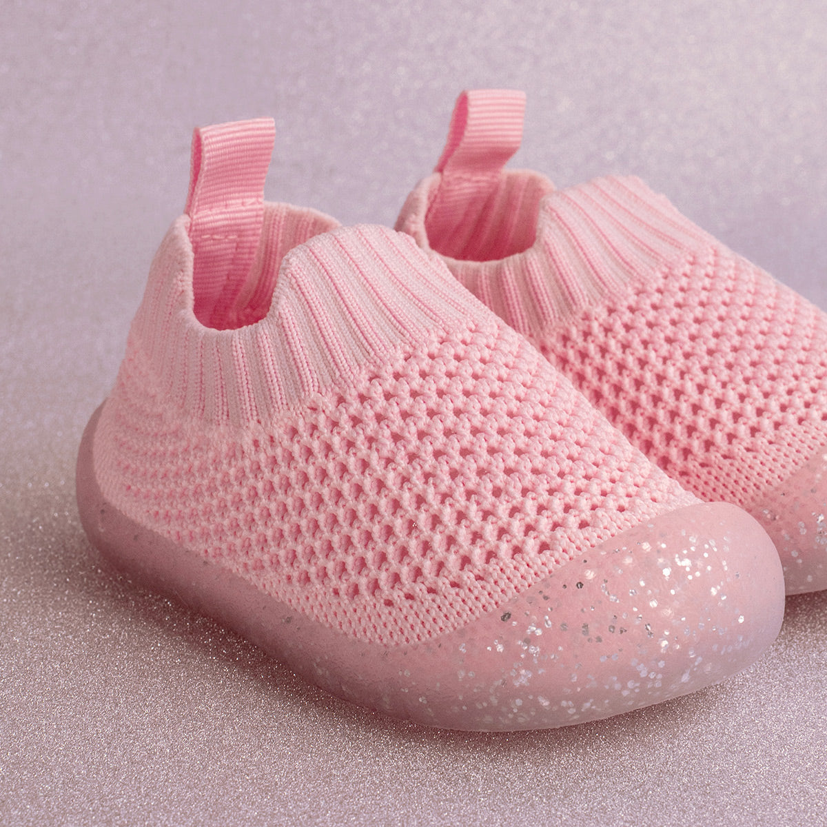 glitter pink baby shoes