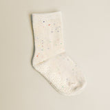 White sock with colorful speckles